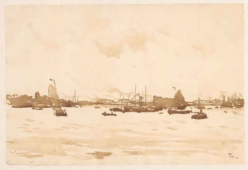 Rivier met zeilschepen en spoorbrug Wall Art by Willem Bastiaan Tholen - High-Resolution Digital Print