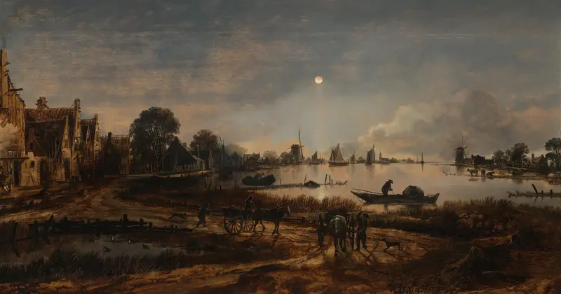 Riviergezicht bij maanlicht Wall Art by Unknown - High-Resolution Digital Print