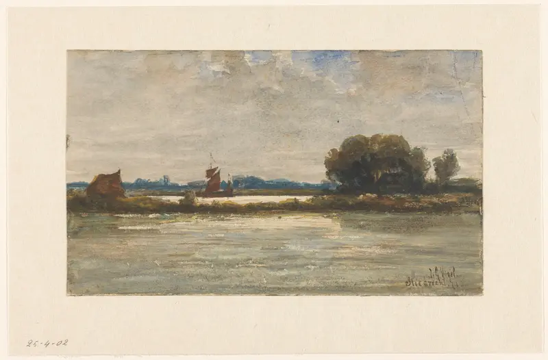 Riviergezicht bij Sliedrecht met zeilschip Wall Art by Unknown - High-Resolution Digital Print