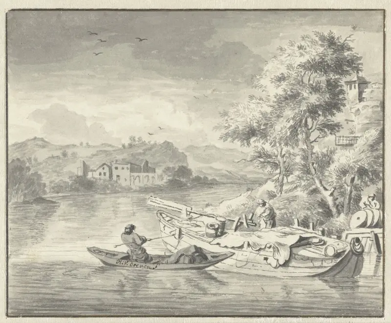 Riviergezicht met boten Wall Art by H. van Dreven - High-Resolution Digital Print