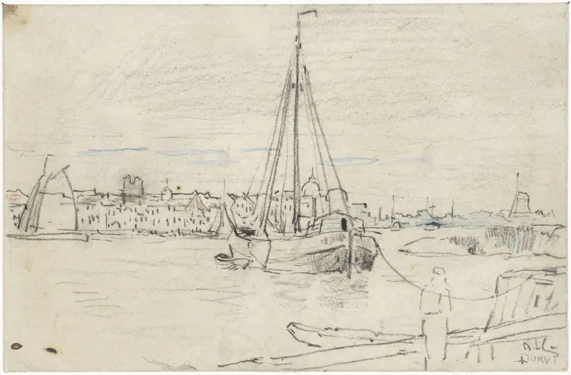 Riviergezicht met gezicht op Dordrecht Wall Art by Adolf le Comte - High-Resolution Digital Print