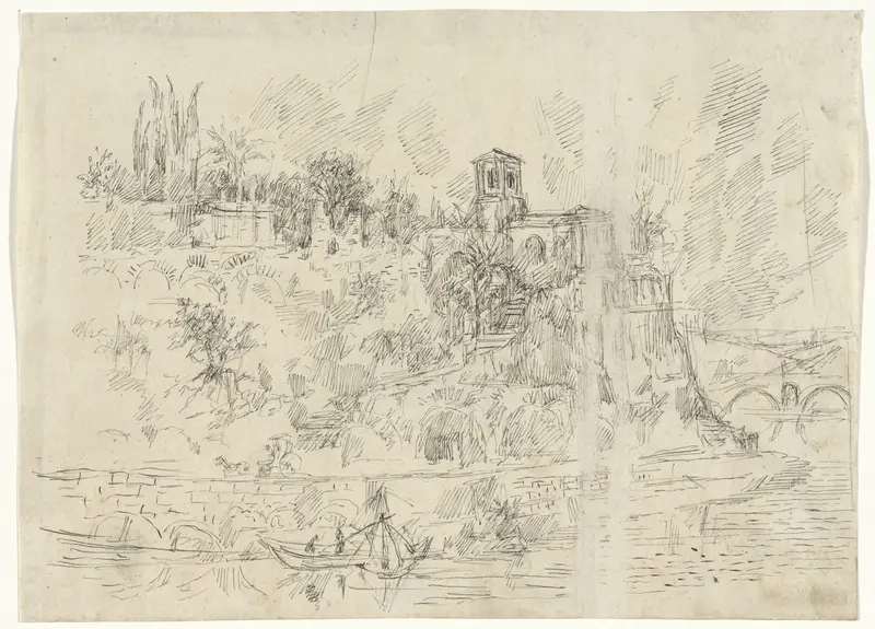 Riviergezicht met klassieke bebouwing op de oevers (te Rome?) Wall Art by Thomas Cool - High-Resolution Digital Print
