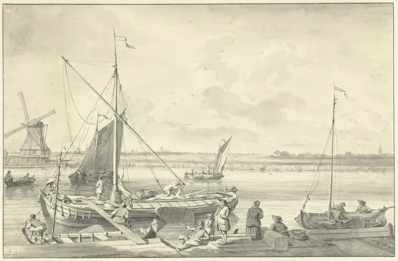 Riviergezicht met schepen Wall Art by Hendrik Rietschoof - High-Resolution Digital Print