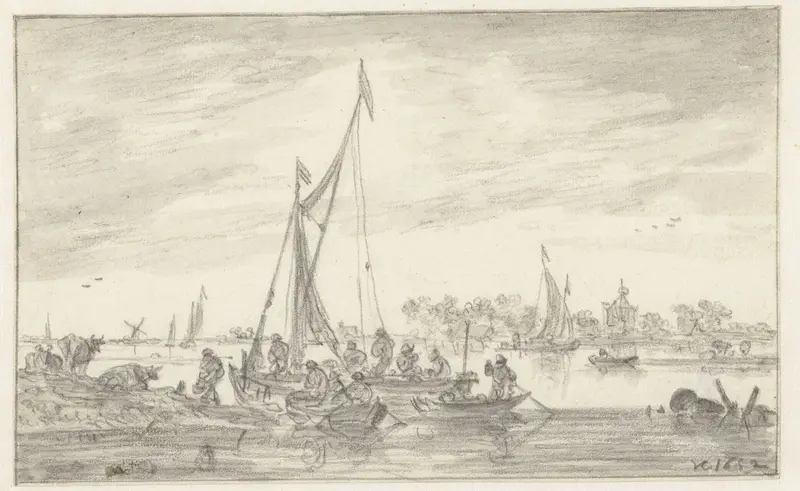 Riviergezicht met vissersboten Wall Art by Jan van Goyen - High-Resolution Digital Print