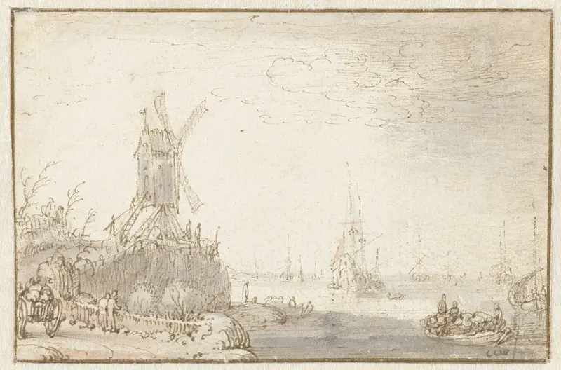 Riviergezicht met windmolen Wall Art by Cornelis Claesz van Wieringen - High-Resolution Digital Print