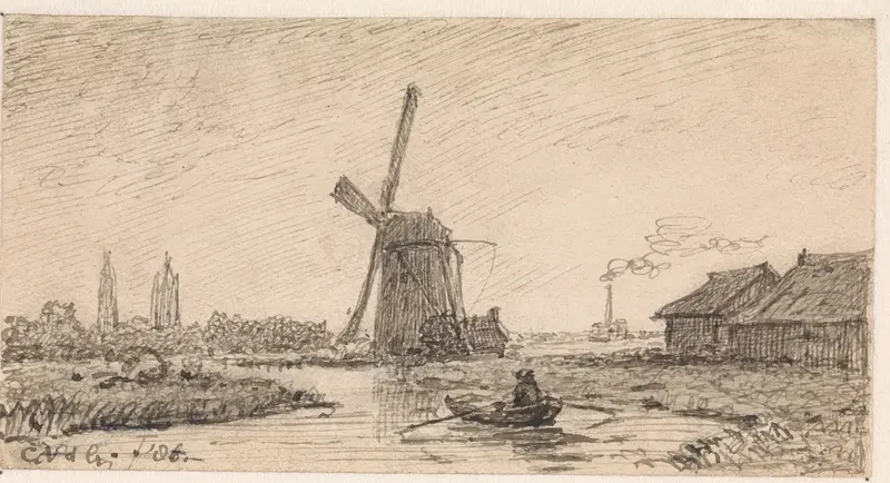 Rivierlandschap bij Nootdorp, in de verte Delft Wall Art by Cornelis van der Griendt - High-Resolution Digital Print