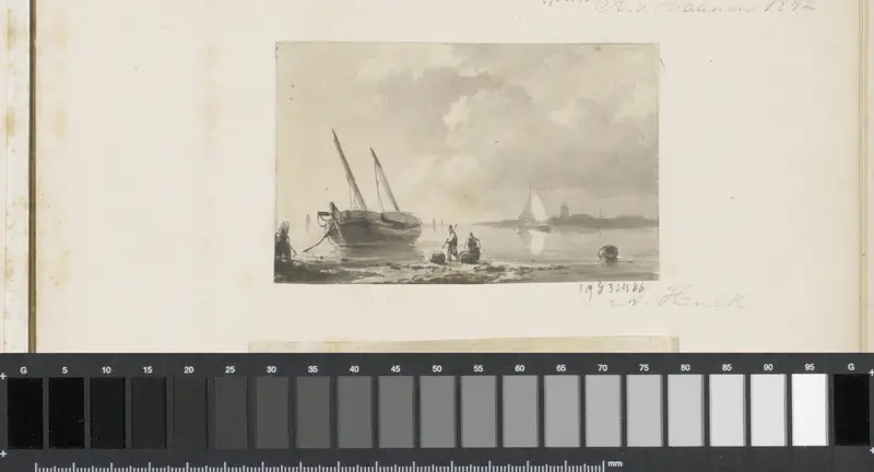 Rivierlandschap met afgemeerd zeilschip Wall Art by Abraham Hulk - High-Resolution Digital Print