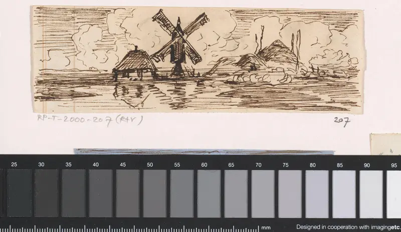 Rivierlandschap met boerderij, molen en hooischuur Wall Art by Unknown - High-Resolution Digital Print