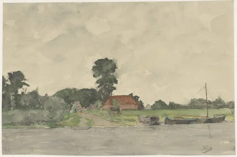Rivierlandschap met boerderij Wall Art by Johannes Abraham Mondt - High-Resolution Digital Print