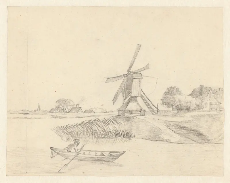 Rivierlandschap met een molen Wall Art by Unknown - High-Resolution Digital Print