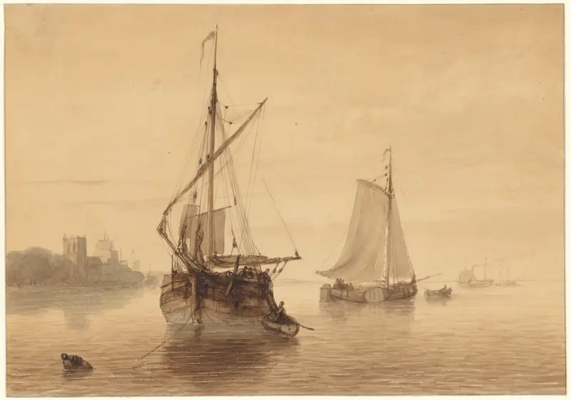 Rivierlandschap met enkele schepen Wall Art by Nicolaas Johannes Roosenboom - High-Resolution Digital Print