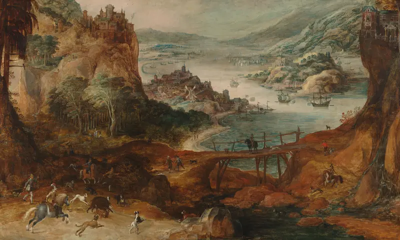 Rivierlandschap met everzwijnjacht Wall Art by Joos de Momper (II) - High-Resolution Digital Print