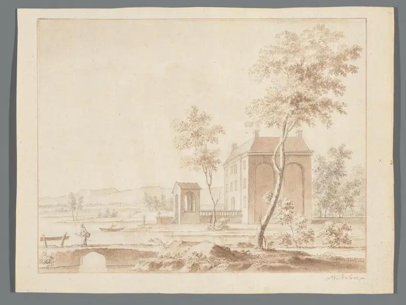 Rivierlandschap met gebouw Wall Art by Unknown - High-Resolution Digital Print