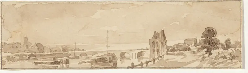 Rivierlandschap met gebouwen Wall Art by Pieter van Loon - High-Resolution Digital Print