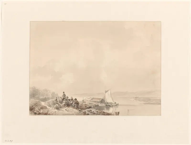 Rivierlandschap met groepje mensen Wall Art by Andreas Schelfhout - High-Resolution Digital Print