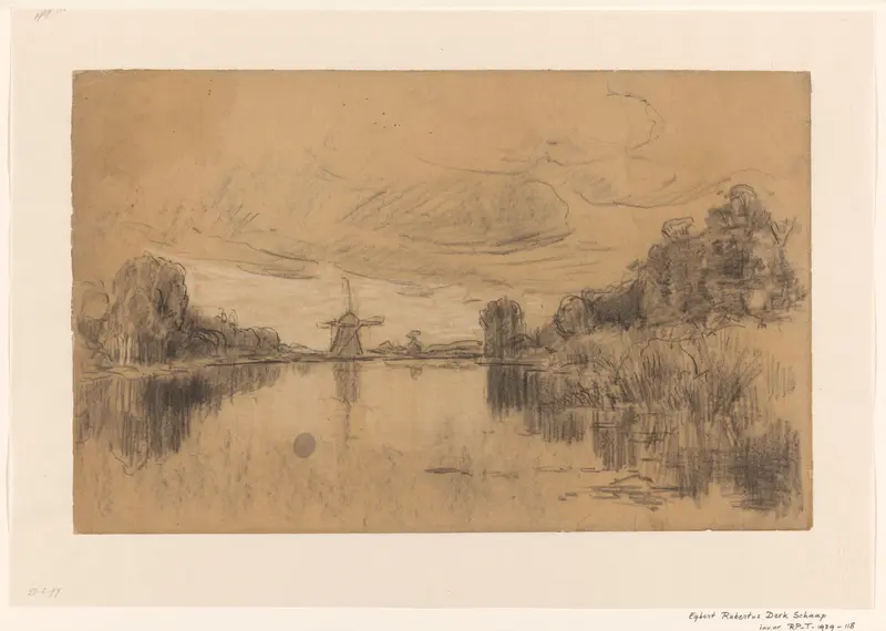 Rivierlandschap met molen Wall Art by Egbert Rubertus Derk Schaap - High-Resolution Digital Print