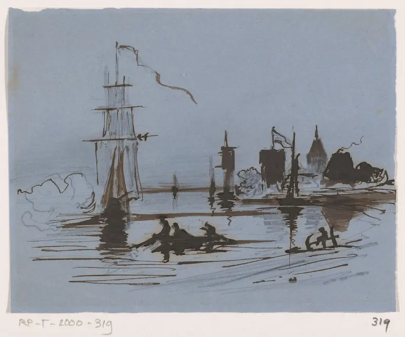 Rivierlandschap met schip Wall Art by Johannes Tavenraat - High-Resolution Digital Print