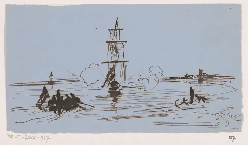 Rivierlandschap met schip Wall Art by Unknown - High-Resolution Digital Print