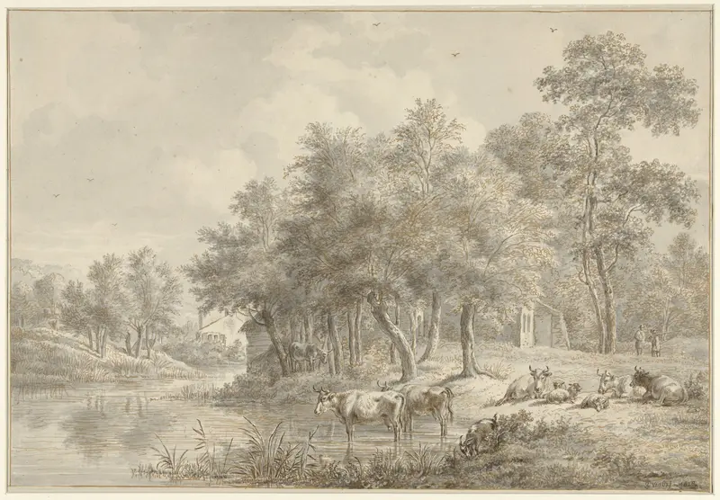 Rivierlandschap met vee Wall Art by Pieter Gerardus van Os - High-Resolution Digital Print