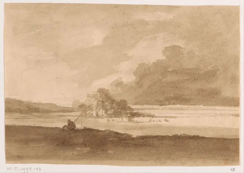 Rivierlandschap met visser Wall Art by Unknown - High-Resolution Digital Print