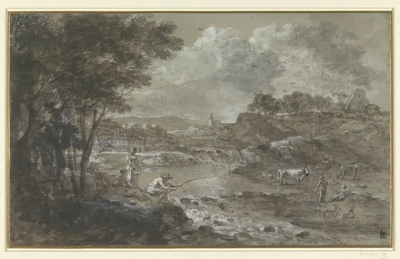 Rivierlandschap met visser Wall Art by Francesco Zuccarelli - High-Resolution Digital Print