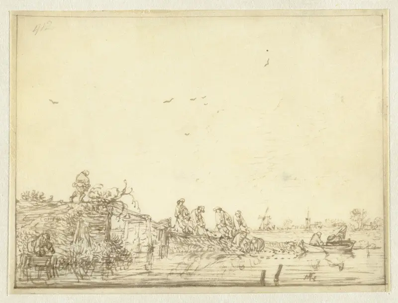 Rivierlandschap met vissers Wall Art by Unknown - High-Resolution Digital Print