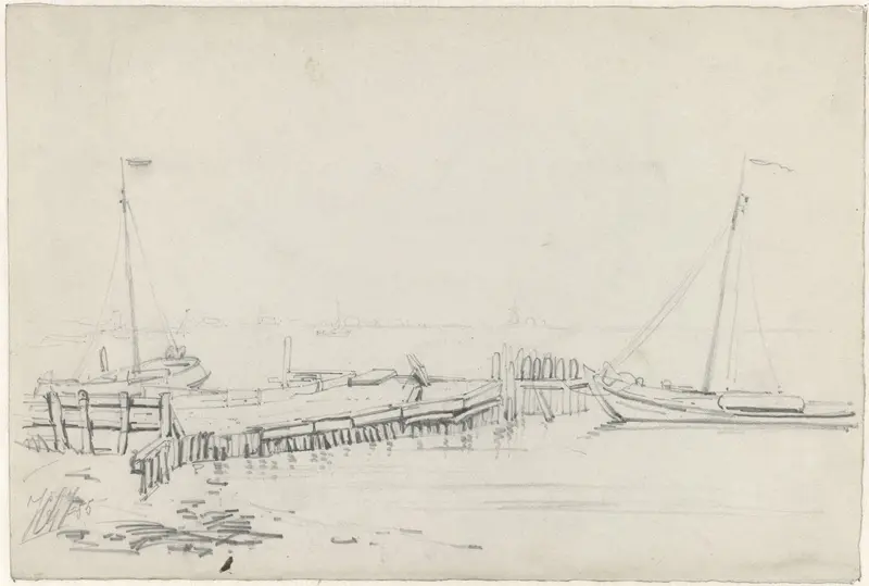 Rivierlandschap met vissersboten aan steiger Wall Art by Johan Conrad Greive - High-Resolution Digital Print