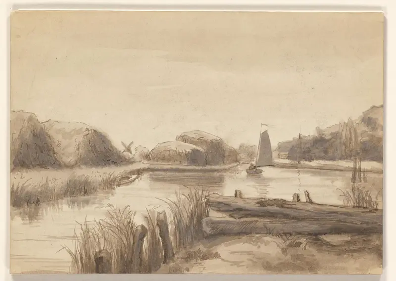 Rivierlandschap met zeilbootje Wall Art by August Allebé - High-Resolution Digital Print
