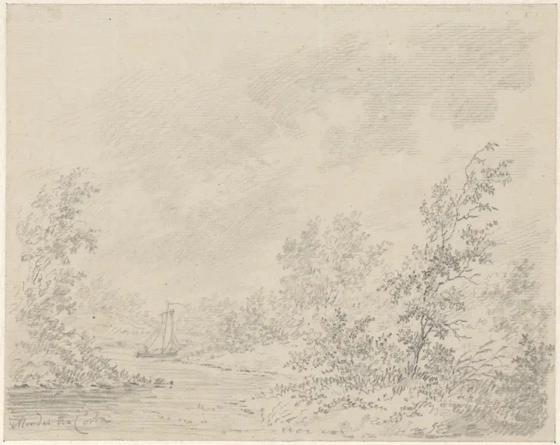 Rivierlandschap met zeilbootje Wall Art by Samuel Henri Mendes da Costa - High-Resolution Digital Print