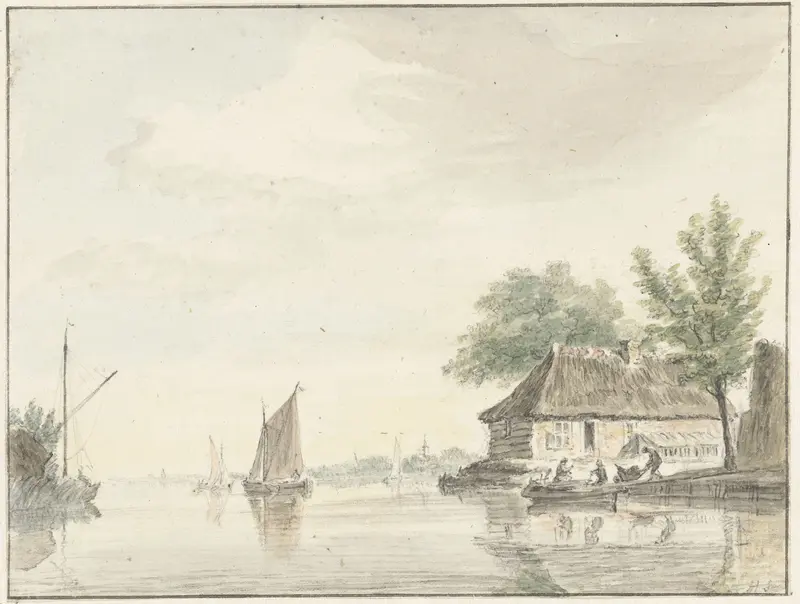 Rivierlandschap met zeilende boten Wall Art by Hendrik Spilman - High-Resolution Digital Print