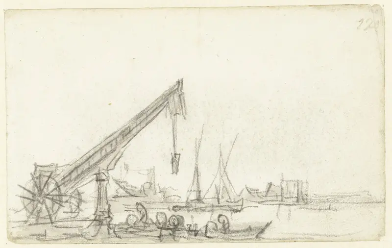 Rivieroever met een hijskraan en enkele boten Wall Art by Jan van Goyen - High-Resolution Digital Print