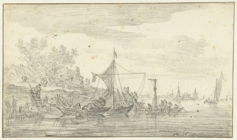 Rivieroever met enkele bootjes Wall Art by Jan van Goyen - High-Resolution Digital Print