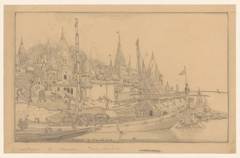 Rivieroever met schepen te Benares Wall Art by Wijnand Otto Jan Nieuwenkamp - High-Resolution Digital Print