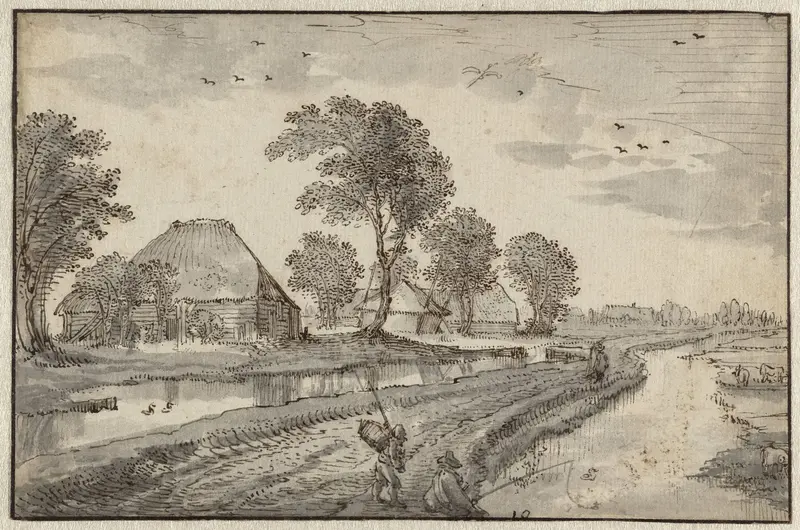 Road between Watercourses in a Polder Landscape Wall Art by Claes Jansz. Visscher (II) - High-Resolution Digital Print