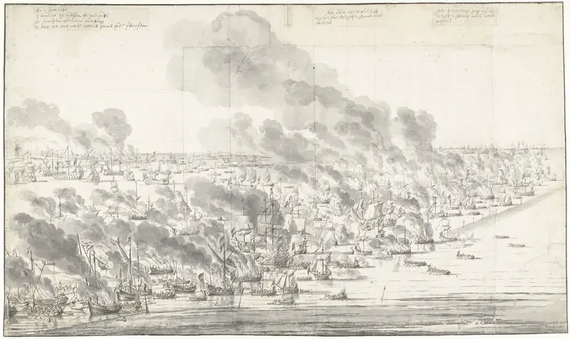 Robert Holmes Setting the Dutch Fleet on Fire at Terschelling Wall Art by Unknown - High-Resolution Digital Print