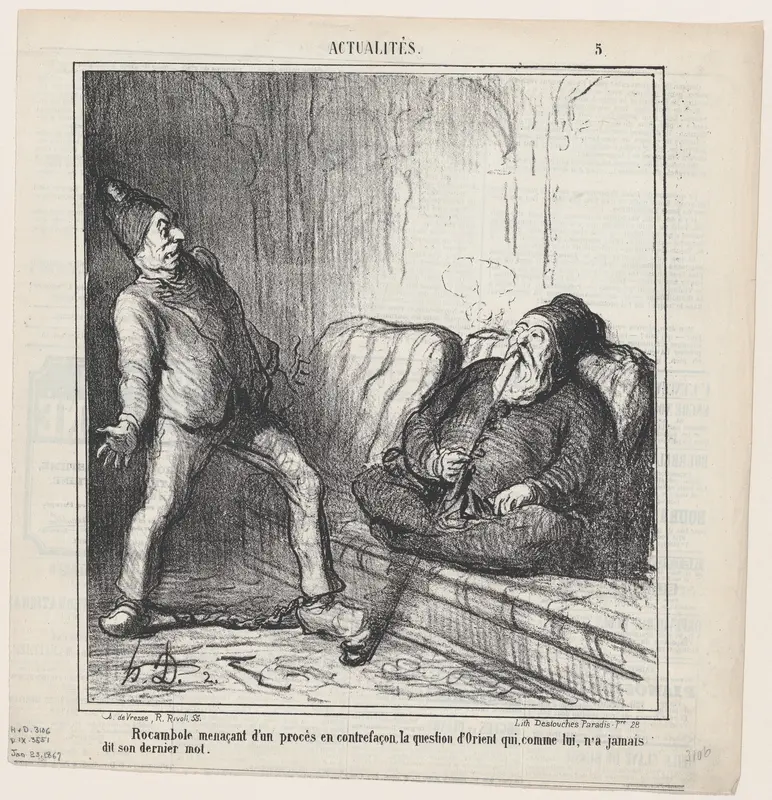Rocambole threatening to start a process without end, covering the Oriental question. Since he never finishes anything, chances are that the process also will never be finished, from "News of the Day" Wall Art by Honoré Daumier - High-Resolution Digital Print