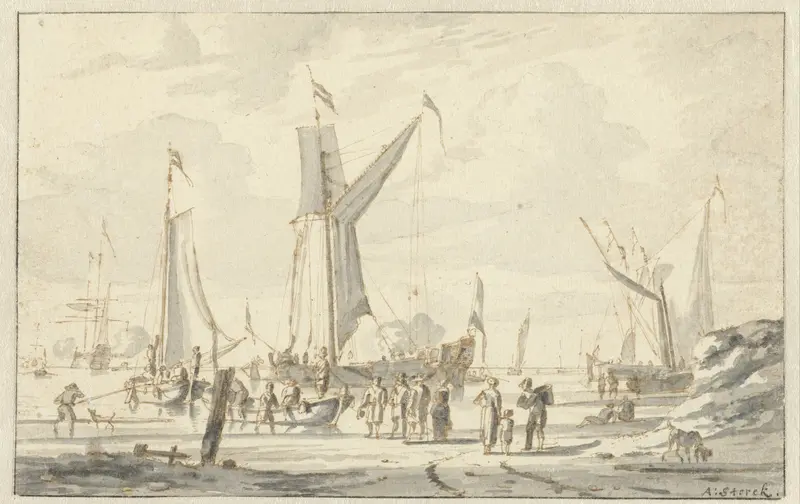 Roeiboten en een schip Wall Art by Abraham Storck - High-Resolution Digital Print