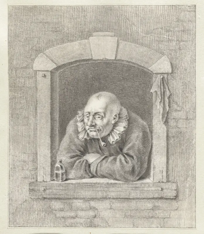 Rokende man in venster Wall Art by Abraham Delfos - High-Resolution Digital Print