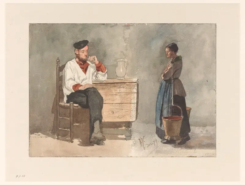Rokende matroos, vrouw met juk en melkemmers Wall Art by Unknown - High-Resolution Digital Print