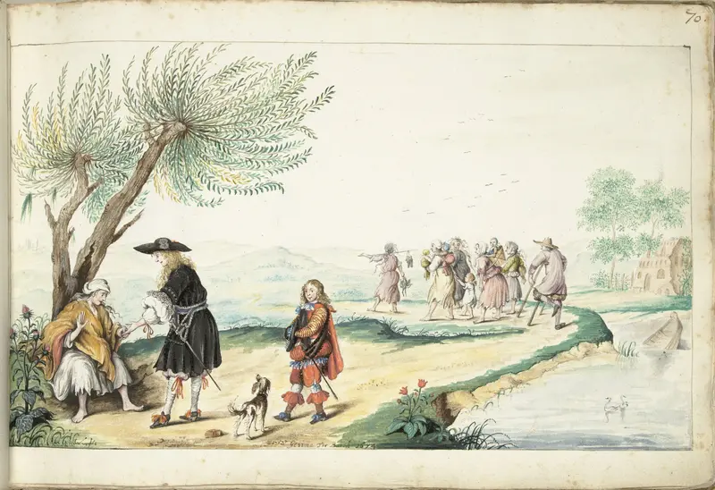 Roma-vrouw leest de hand van een heer (Moses?) Wall Art by Unknown - High-Resolution Digital Print