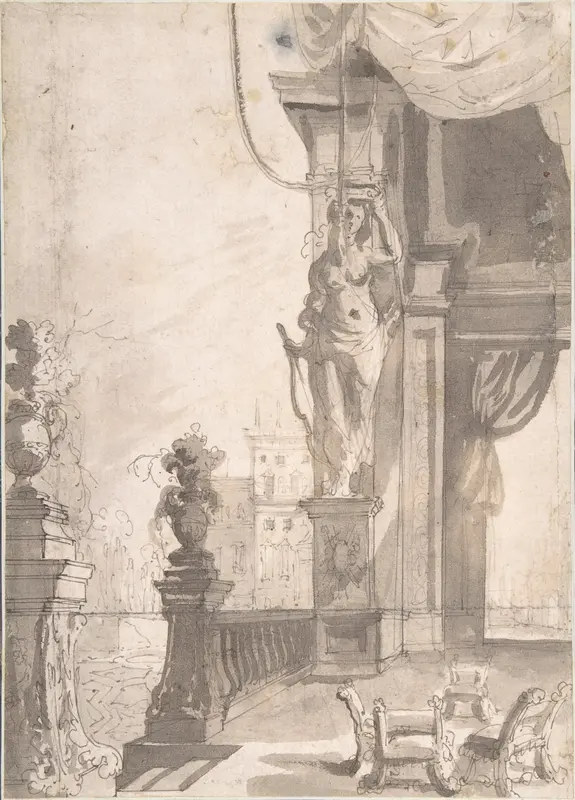 Roman Capriccio with Terrace Wall Art by Anonymous, Italian, 17th or 18th century - High-Resolution Digital Print