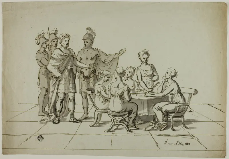 Roman Emperor Approaching Group of Women Seated at Table Wall Art by Unknown artist - High-Resolution Digital Print