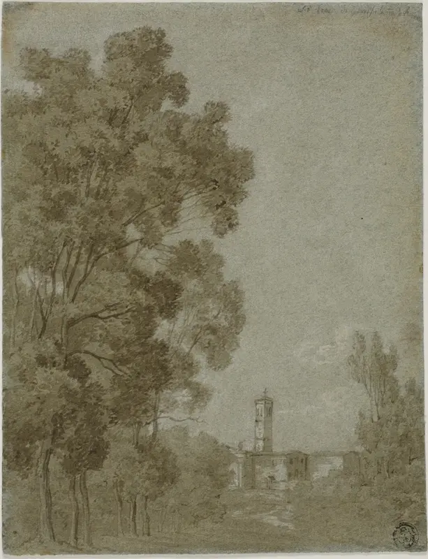 Roman Landscape with View of Church Wall Art by Gaspard Dughet - High-Resolution Digital Print