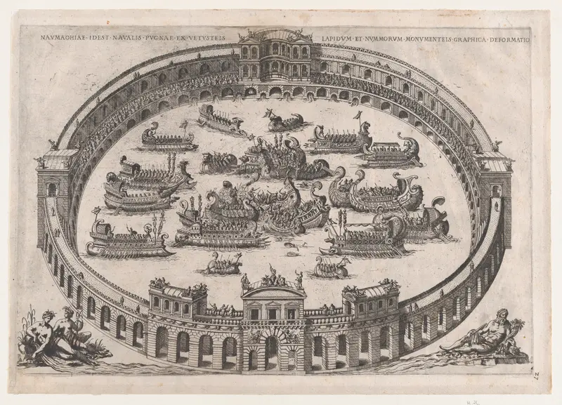 Roman Naval Battle, from "Speculum Romanae Magnificentiae" Wall Art by Anonymous - High-Resolution Digital Print