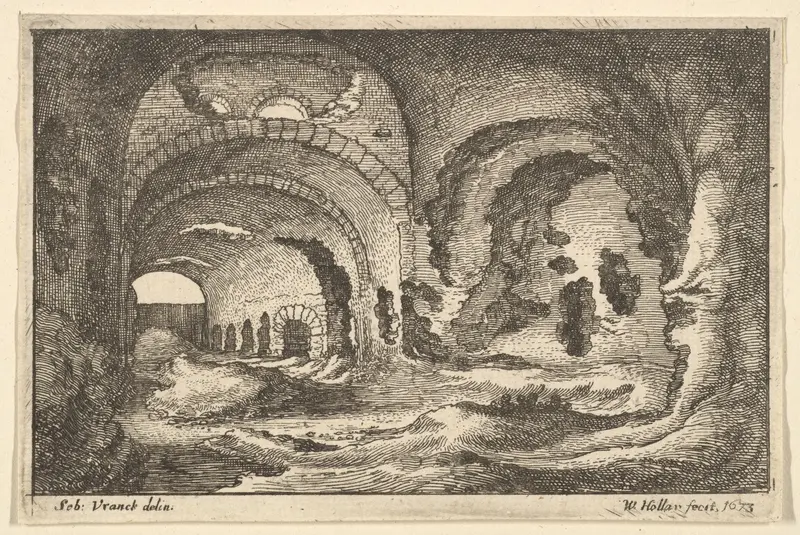 Roman remains at Tivoli, from "Roman Ruins" Wall Art by Wenceslaus Hollar - High-Resolution Digital Print