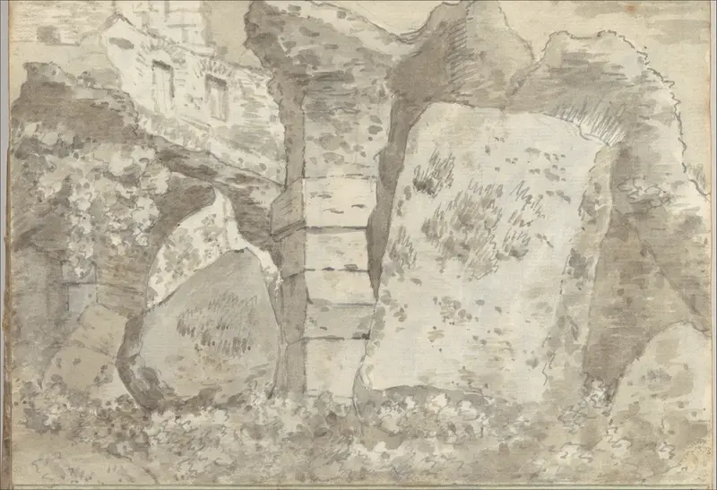 Roman ruins (Smaller Italian sketchbook, leaf 10 recto) Wall Art by Joseph Wright (Wright of Derby) - High-Resolution Digital Print
