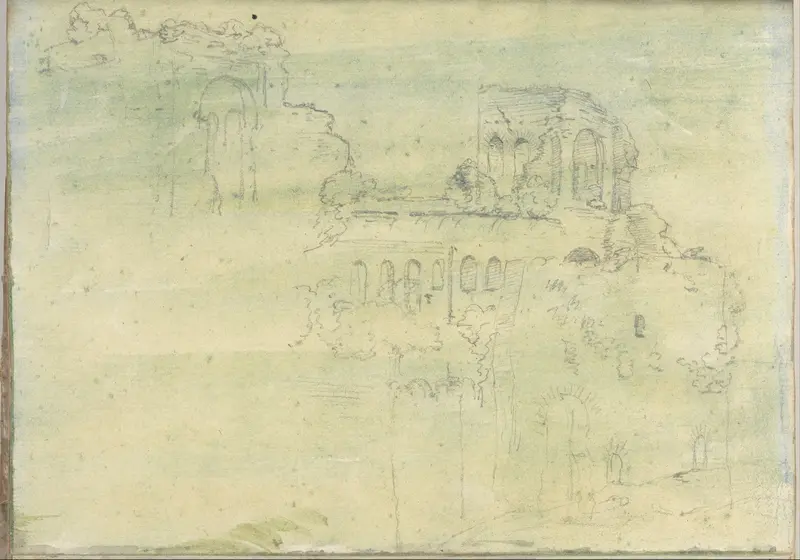 Roman ruins (Smaller Italian sketchbook, leaf 12 recto) Wall Art by Joseph Wright (Wright of Derby) - High-Resolution Digital Print