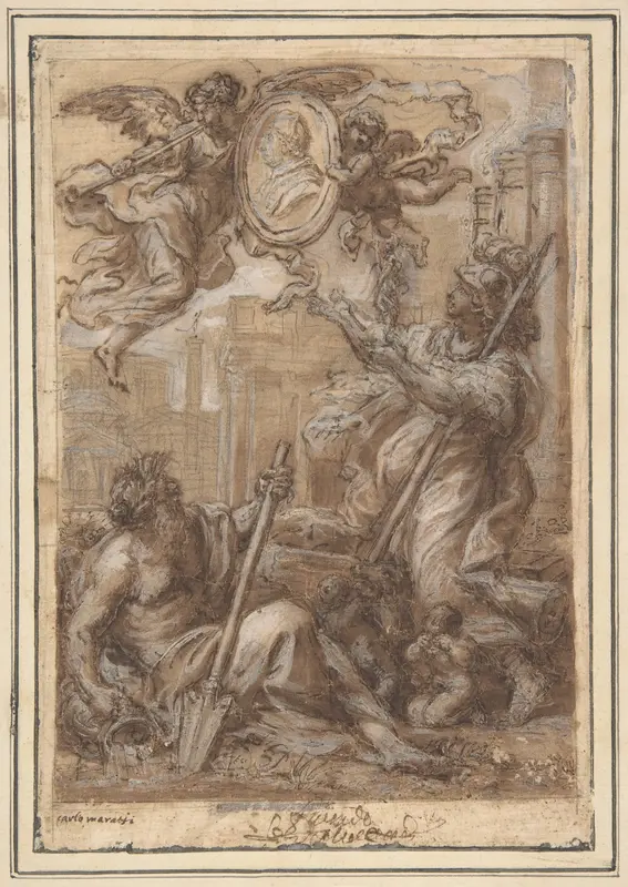 Rome and the Tiber Paying Homage to a Pope (Clement XI ?) Wall Art by Carlo Maratti - High-Resolution Digital Print