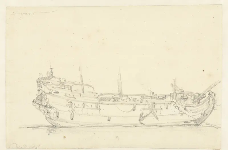Romp van een Frans schip, van opzij Wall Art by Willem van de Velde (II) - High-Resolution Digital Print