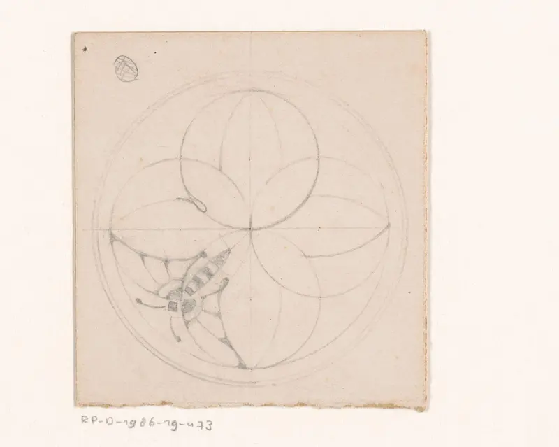 Rond ornament met blad- en vlindermotief Wall Art by Unknown - High-Resolution Digital Print